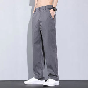 Pantalon long à jambes larges décontracté tendance d'été pour hommes Simple taille moyenne fermeture éclair braguette Cool lâche droite plate conception peignée - Product Image 6