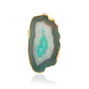 แหวนอัญมณีขนาดใหญ่แหวนพลอยเทียมธรรมชาติสายรัดข้อมือแบบกว้างทำจากทองเหลืองปรับได้แหวนแต่งงานชุบทอง18K - Product Image 4