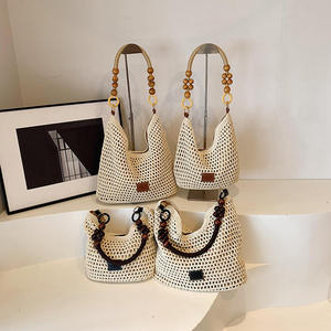 Young Women's Vintage Fashion Beach Purses Large Capacity <b>Handbags</b> with Straw Shoulder Polyester Lining New Style National Brand - Product Image 5