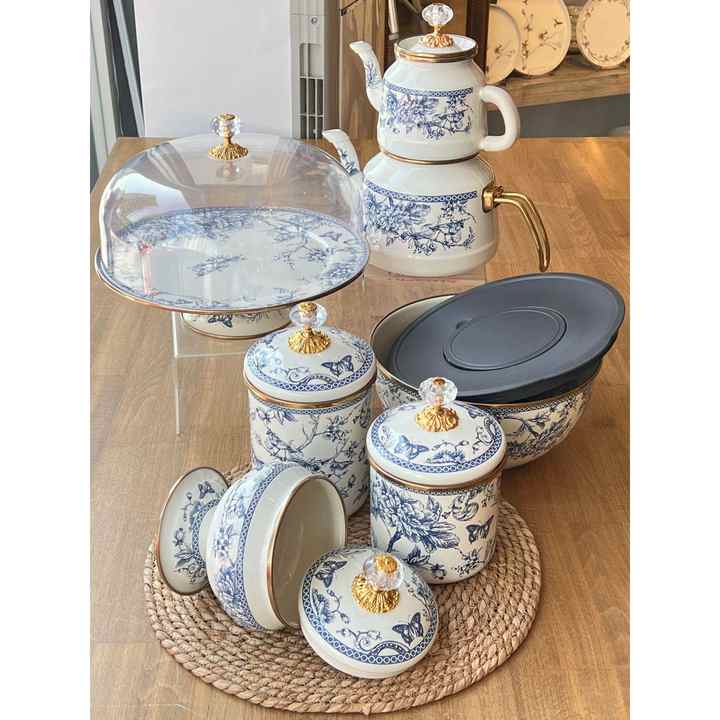 Blue Enamel Kitchen Set 6 Pieces