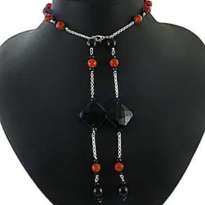 Collier lariat en onyx noir bohème et agate rouge pour femmes avec accent de perle d'eau douce - Product Image 2