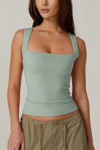 Camisetas sin mangas de doble capa con cuello cuadrado para mujer - Product Image 3