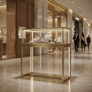 Vitrina de Joyería LED Más Vendida en 2026, Vitrina de Vidrio Templado Dorado Personalizada para Tienda de Joyería, Muebles Comerciales para Sala de Exhibición - Product Image 5