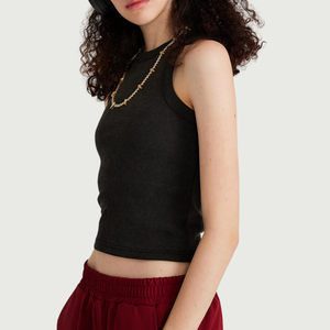 OEM Custom Pure Cotton Cropped Tank <b>Top</b> Women's Slim Heavyweight Wash T-shirt Women's Elastic Short Sleeveless Bottom Shirt - Product Image 5