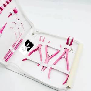 Pink Hair Extension Removal Tools Kit Metal Rigging Needle Set Clip Ring Applicator <b>Case</b> Salon Use Academy - Product Image 1