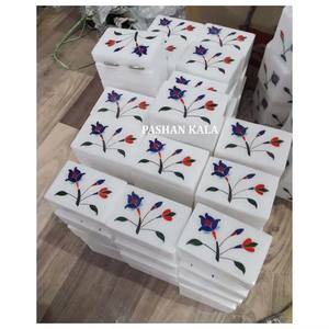 Hermosa caja de incrustaciones de mármol blanco hecha a mano para Cajas de Regalo Producto clásico y diseño clásico en exportador y distribuidor - Product Image 1