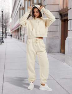 100% coton SWEATSUIT léger à capuche ensemble cordon de serrage fermeture hiver écologique délavé imprimé strass embelli - Product Image 2