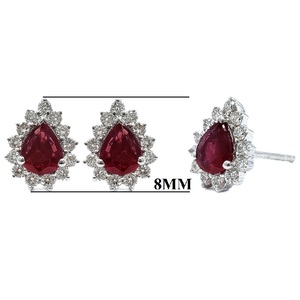 Boucles d'oreilles clous en rubis taille poire pour femme, or blanc 18 carats, diamants naturels, cadeau classique pour fiançailles et anniversaire, fête, mariage - Product Image 2