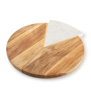 Tabla de cortar de cocina, redonda de mármol blanco y tabla de cortar madera de acacia, tabla de cortar con logotipo personalizado para servir Pizza - Product Image 1