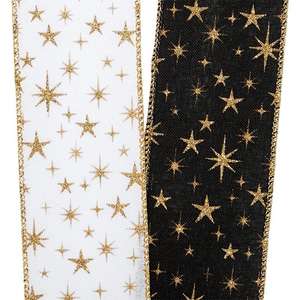 Cinta de Lino Sintético con Diseño Floral de Estrellas, Cinta de Poliéster para Decoraciones de Navidad, Cumpleaños, Halloween y Bodas, Lazos - Product Image 3