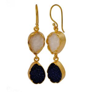 Boucles d'oreilles goutte de pierres précieuses Druzy blanc et rose plaqué or fait à la main Dangle Fashion Druzy Gemstone Boucle d'oreille - Product Image 3