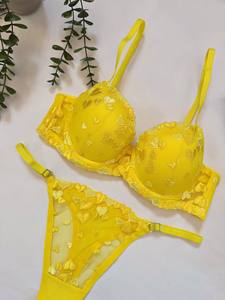 Ensemble de soutien-gorge à armatures brodé de fleurs romantiques avec culotte string push-up à bonnets couvrants pour femme, couleur blanche opt170 - Product Image 5