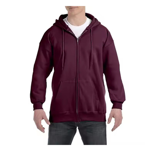 2026 New Arrival Solid <b>Maroon</b> Color Full Zipper Hoodies Customized Logo 100% Cotton fabric Plus Size Breathable <b>Hoodie</b> for <b>Men</b> - Product Image 1