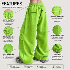 Pantalon de jogging streetwear personnalisé pour femme, style Y2K, été, coupe ample, vert chiné, à rayures, taille haute, jambe large - Product Image 3