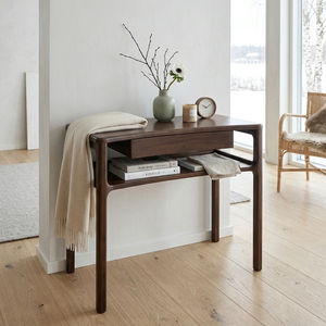 Nordic Solid Oak Modern Console <b>Table</b> <b>Brown</b> Entryway Side <b>Table</b> Minimalist Accent Desk with Storage Drawer 3-Year Warranty - Product Image 2