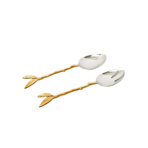 Wholesale Customizable High Quality Silver and Gold Salad Serving Set Shiny Polish Brass <b>Flatware</b> of 2-Sustainable Features - Product Image 1