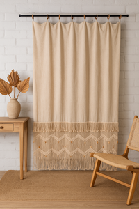 Anneau en bois artisanal rustique suspendu géométrique macramé bas rideaux cantonnières anneau en bois Unique rideau suspendu pour la maison - Product Image 4