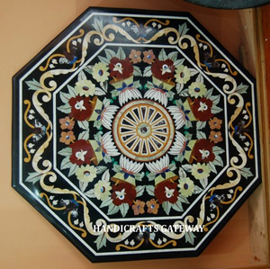 Beau dessus de table de travail d'incrustation de forme octogonale en marbre noir fait à la main avec le meilleur dessus de table de travail d'incrustation de couleur mélangée de qualité de finition - Product Image 1