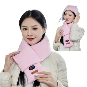 Winter Lightweight Pink White Blue Grey <b>5V</b> Rechargeable <b>Battery</b> Heated Scarf with Hidden Hat - Product Image 1