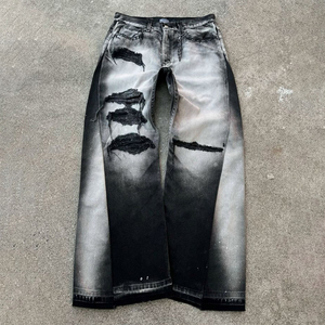 2025กางเกงยีนส์ผู้ชายสีดำ, กางเกงยีนส์ทรงดินสอลำลองกันน้ำขาดสองสีกางเกงยีนส์พิมพ์ลายเสือดาวมีกระดุมเอวต่ำ - Product Image 4