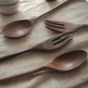 Cuillère en bois fourchette couteau ensemble de couverts ensemble d'ustensiles de dîner en bois cuisine couverts en bois vaisselle ensemble de couverts avec manche en marbre - Product Image 3