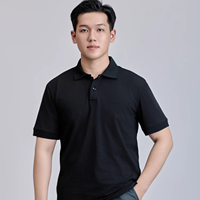 Chemise à manches courtes FMF pour homme, coupe classique, tissu tricoté TC 200g |   T-shirt décontracté noir à boutons avec logo sur le devant |   Résistant aux plis 60%