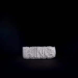 925 Silver <b>Iced</b> Out KING Letter Band <b>Ring</b> VVS Moissanite Diamond 925 Silver Hip Hop Jewelry - Product Image 1
