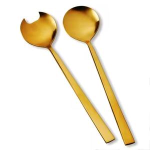 Handmade Eco-Friendly Gold Brass <b>Salad</b> Server Set with Serving <b>Spoon</b> and Fork Dishwasher Safe for Home Kitchen - Product Image 1
