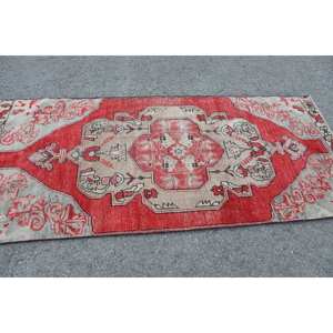 พรมขนสัตว์สีเบจสีแดงวินเทจขนาด3.5x8.1ฟุตพรมสี่เหลี่ยมขนาดใหญ่สไตล์ตุรกีขนาด10มม. น้ำยางนามธรรมสำหรับตกแต่งห้องโถง - Product Image 3