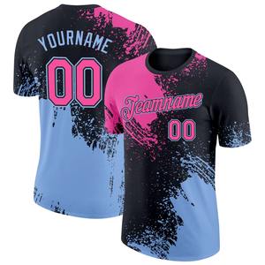 Venta al por mayor Direct shirts Engro Industria de ropa deportiva Custom Black Pink-Light Blue 3D Abstract Brush Stroke Performance T-Shirt - Product Image 1