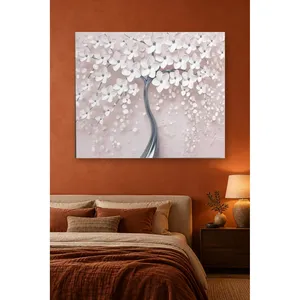 Impression sur toile Fida, arbre fleuri à tronc argenté sur fond rose - Product Image 2