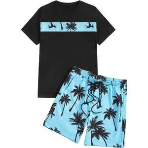 Producto de gran oferta, recién llegado, camisetas y pantalones cortos de manga corta de verano para hombres, conjunto doble de colores en contraste, conjuntos gemelos para hombres para adultos OEM - Product Image 5