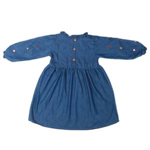 Girls Embroidered Denim Frock - Blue - Product Image 5