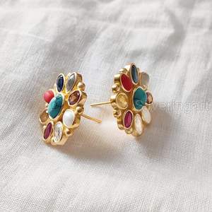 Pendientes de Botón para Mujer, Piedra Preciosa Natural Navratan, Regalo de Aniversario, Joyería Hecha a Mano para Navidad, Pendientes de Plata de Ley 925 - Product Image 4