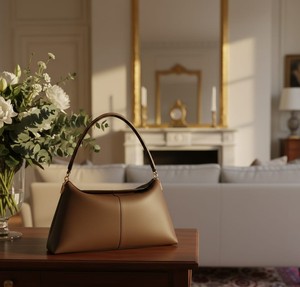 Bolso de Hombro de Cuero Liso Color Chocolate para Mujer, Bolso de Mano Minimalista de Lujo, Estilo Diseñador, Bolso de Mano con Herrajes Dorados - Product Image 5