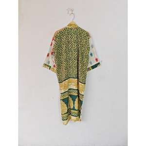 Bata Kimono larga Sari de seda reciclada, cubierta de Bikini, vestido de dormir, vestido de maternidad, bata térmica portátil para la temporada de primavera - Product Image 6