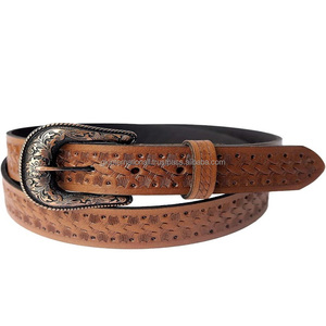 Fabriqué en cuir véritable tissage de panier en relief ceinture d'outillage à la main occidentale avec boucle en cuivre gravé de créateur ensemble de tailles personnalisées - Product Image 2
