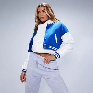 Blouson universitaire court élégant pour femme, très tendance, uni, à manches longues, en coton tissé, rembourré, respirant, avec broderie boutonnée, idéal pour l'hiver - Product Image 3