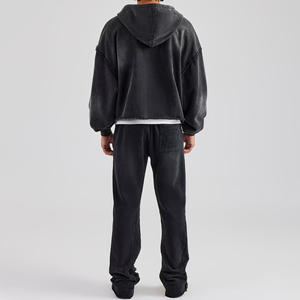 Private Label Custom Logo Reflective Drawstring Hoodie Jogger Set <b>Men</b> Regular Fit Acid Wash Winter Solid Two Piece Tracksuit - Product Image 6