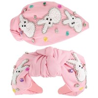 NOVA STAR CRAFT Bandeau en tissu élégant et tendance avec perles de rocaille, motif Lapin de Pâques, pour filles, couleur personnalisée, logo personnalisé, décorations pour cheveux, œuf personnalisé