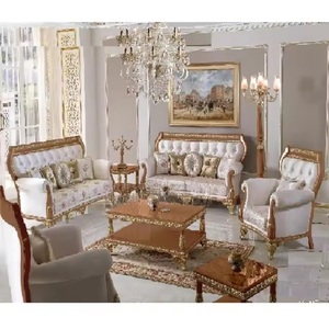 Ensemble de canapés de salon Empire moderne au design européen, or blanc, élégant style baroque, sculpté à la main, meubles de luxe faits à la main - Product Image 1