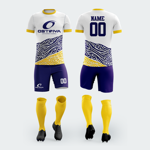 Uniforme de football personnalisé en tissu doux sublimé, col polo, fabricant professionnel d'uniformes de football, ensemble avec chaussettes - Product Image 6