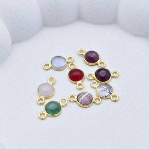 Round Rhodochrosite Bezel Connector Handmade Gold Plated Gemstone Link Minimalist Jewelry Making <b>Supply</b> - Product Image 5
