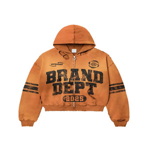 Fabricant personnalisé de sweat à capuche avec broderie vieilli délavé à l'acide vintage pour hommes polaire Streetwear strass fermeture éclair patchwork à capuche - Product Image 4