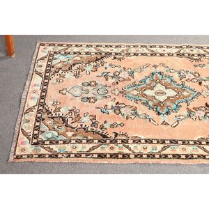 พรมตุรกีขนาดเล็ก 3.5x5.1 ฟุต พรมวินเทจ สีน้ำตาลลายเรขาคณิตพร้อมลวดลายดอกไม้ - Product Image 4