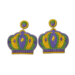 Pendientes de Corona con Cuentas Hechos a Mano para el Mardi Gras, Pendientes Largos Coloridos para Festivales, para Mujeres - Product Image 1