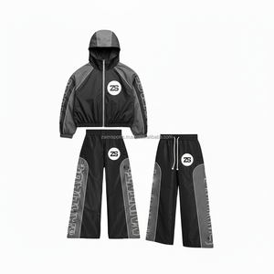 Ensemble coupe-vent en nylon premium taille plus 220 GSM, tissu léger imperméable, noir gris, coupe-vent à double panneau, survêtement - Product Image 1