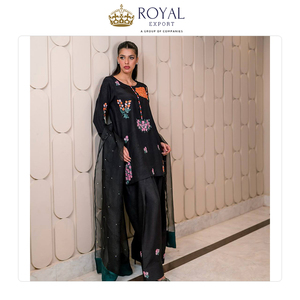 Suministro directo de fábrica, último diseñador de moda, ropa India Crep Silk Moti y traje Salwar de trabajo manual con Dupatta pesado - Product Image 2