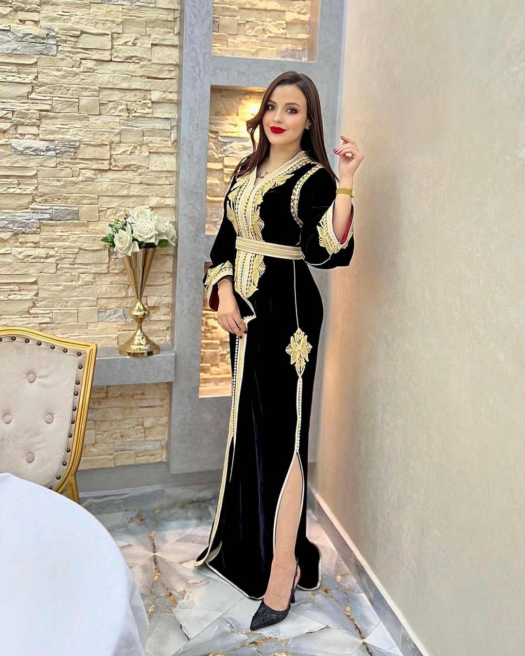 Beautiful Velvet Moroccan Caftan Traditional Muslim Clothing for Arab Women  Casual XS Anti-Static Breathable for Baby Showers