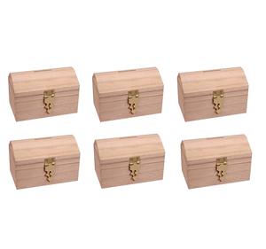 Pack of 6 Ready to Decorate <b>Wood</b> Treasure Chest <b>Box</b> Savings Bank with Coin Slot Hinged Lid and Lockable Front Clasp DIY Craft - Product Image 1